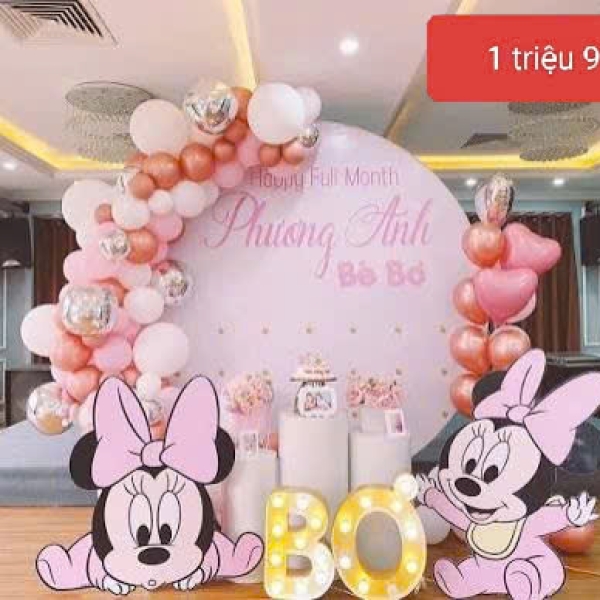 TRANG TRÍ BACKDROP BÉ GÁI TONE HỒNG ĐEN CHUỘT MINNIE